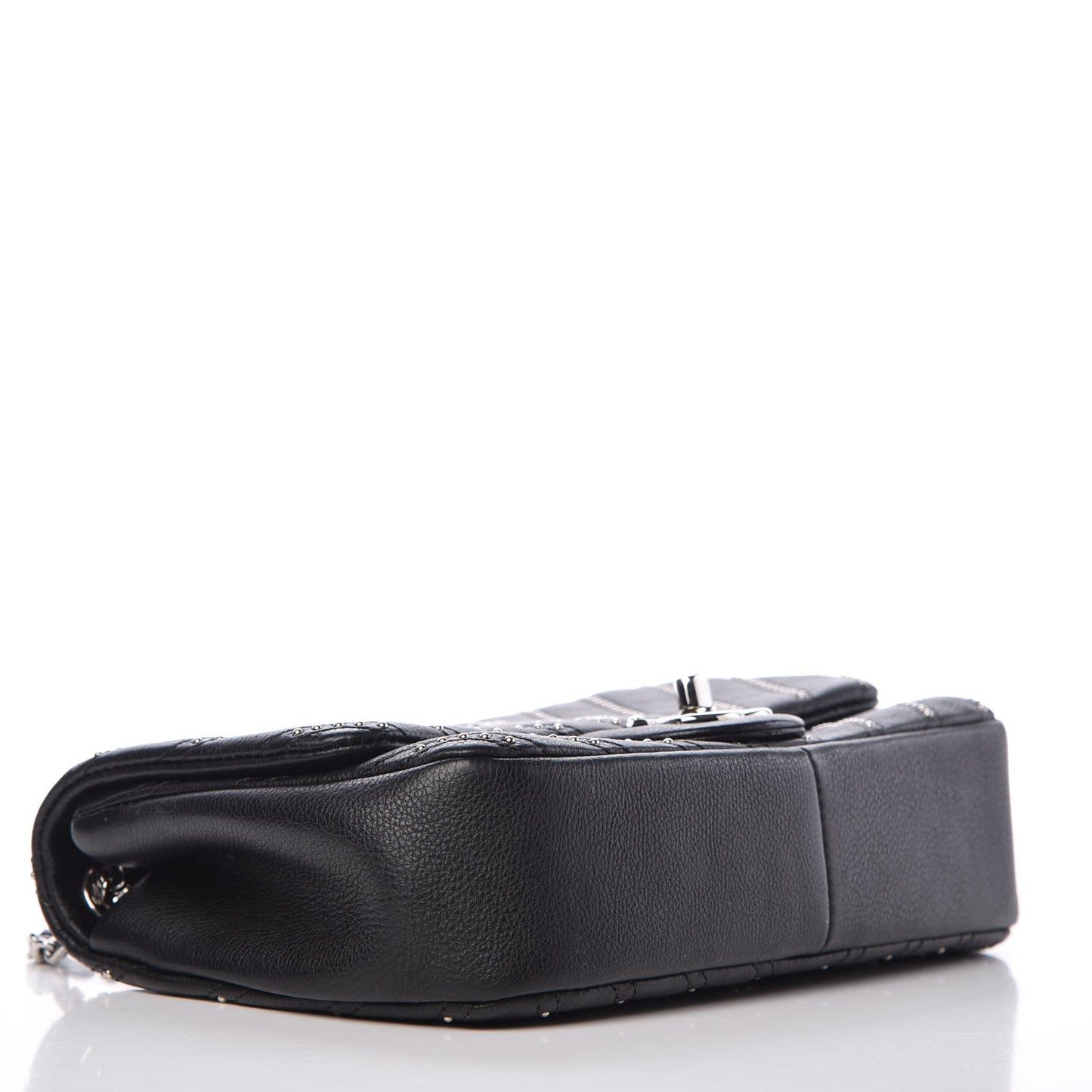Calfskin Studded Chevron Quilted Wars Flap Black