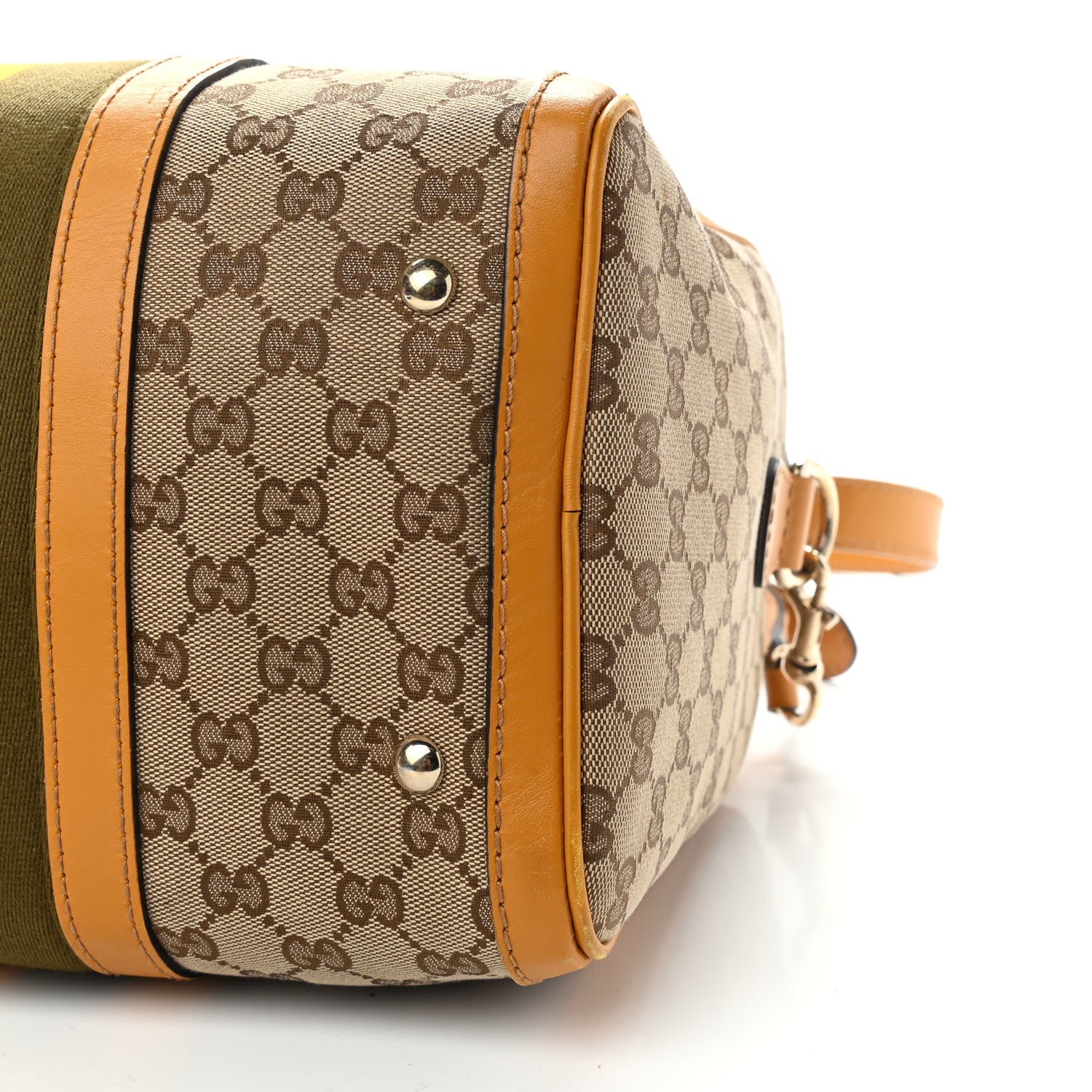 Gucci Monogram Selleria Calfskin Vintage Web Medium Boston Beige Ebony Yellow 9 of 14