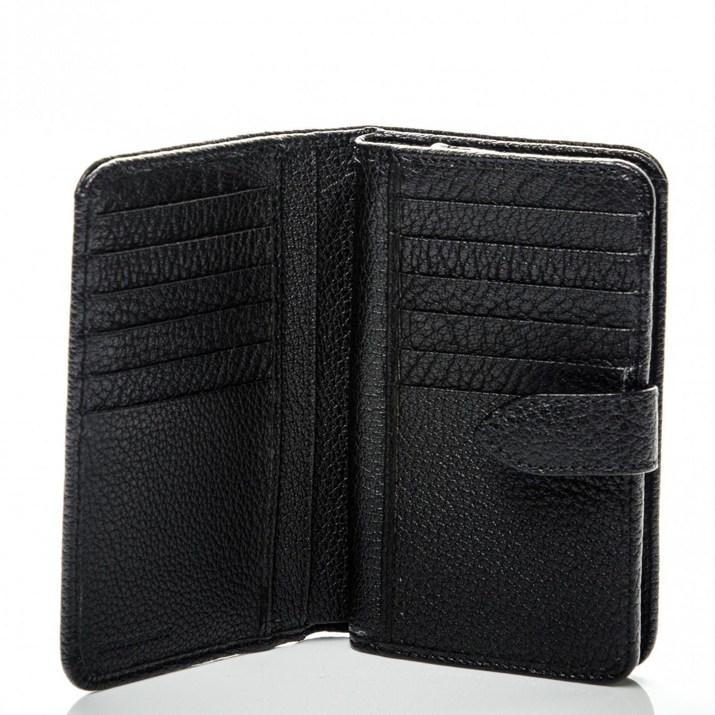 Signature Grain Calfskin Compact Wallet Black
