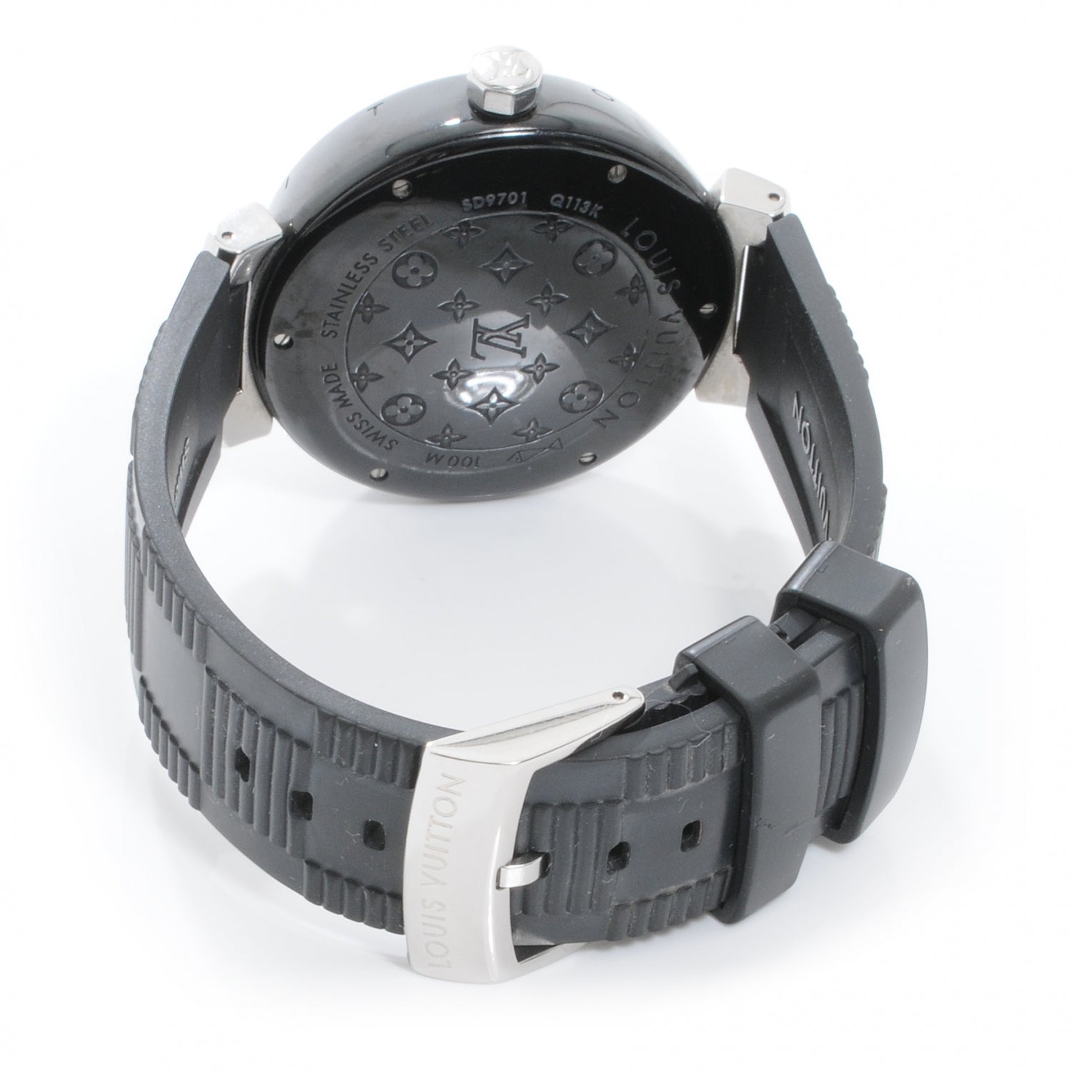 Louis Vuitton Stainless Steel Rubber 41mm Tambour GMT Automatic Watch Black 4 of 5