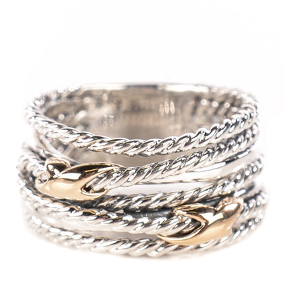 David Yurman Sterling Silver 18K Yellow Gold Double X Crossover Ring 7.5 1 of 5