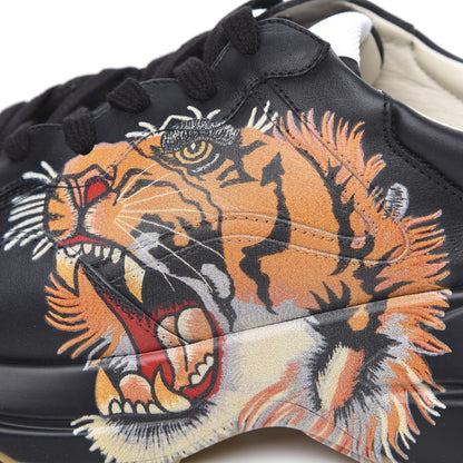 Gucci Calfskin Tiger Print Mens Rhyton Sneakers 10.5 Black 9 of 9