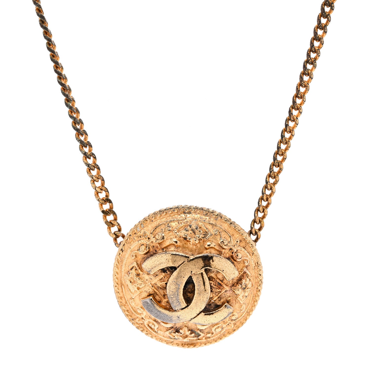Chanel Metal CC Round Pendant Necklace Gold 5 of 6