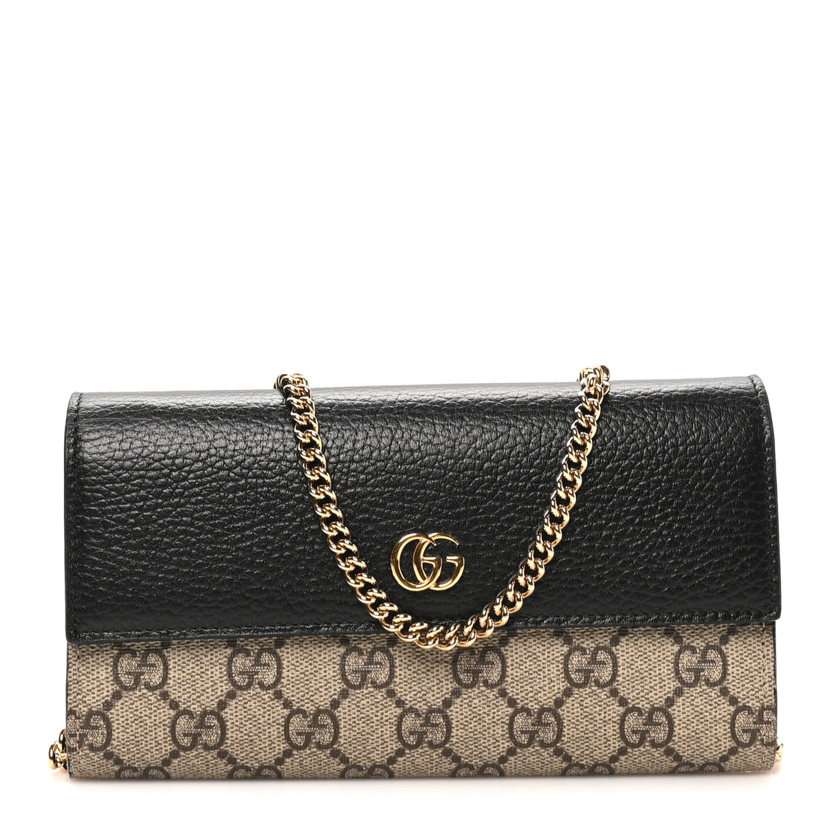 Dollar Calfskin GG Supreme Monogram Petite GG Marmont Wallet Chain Bag Black Beige Ebony