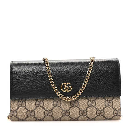 Gucci Dollar Calfskin GG Supreme Monogram Petite GG Marmont Wallet Chain Bag Black Beige Ebony 1 of 11