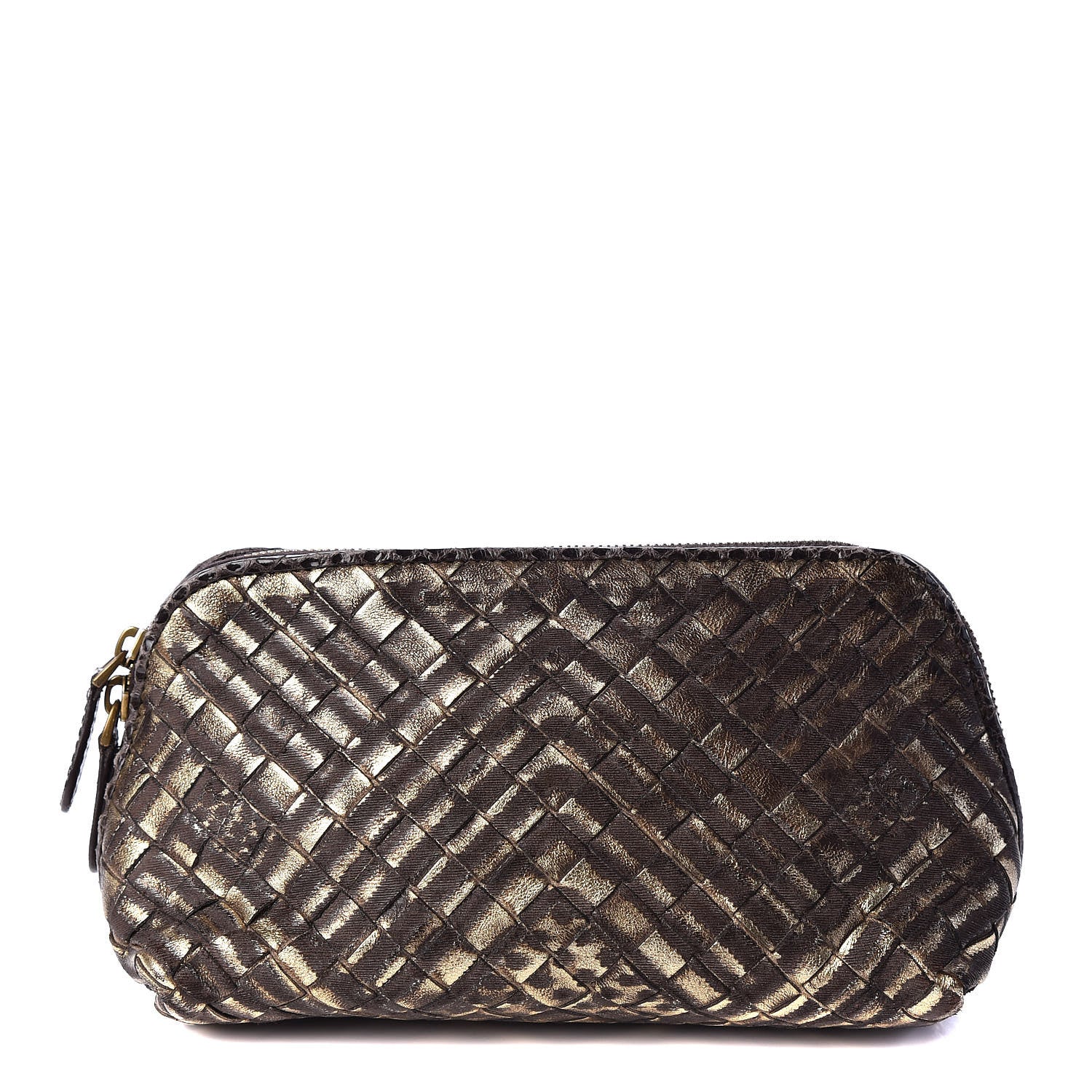 Bottega Veneta Metallic Bisanzio Intrecciato Ayers Cosmetic Case Brown 1 of 7