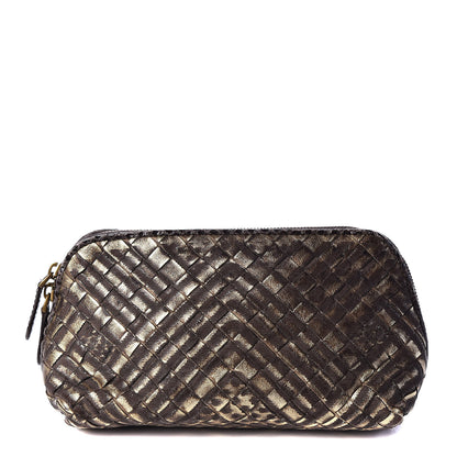 Bottega Veneta Metallic Bisanzio Intrecciato Ayers Cosmetic Case Brown 1 of 7