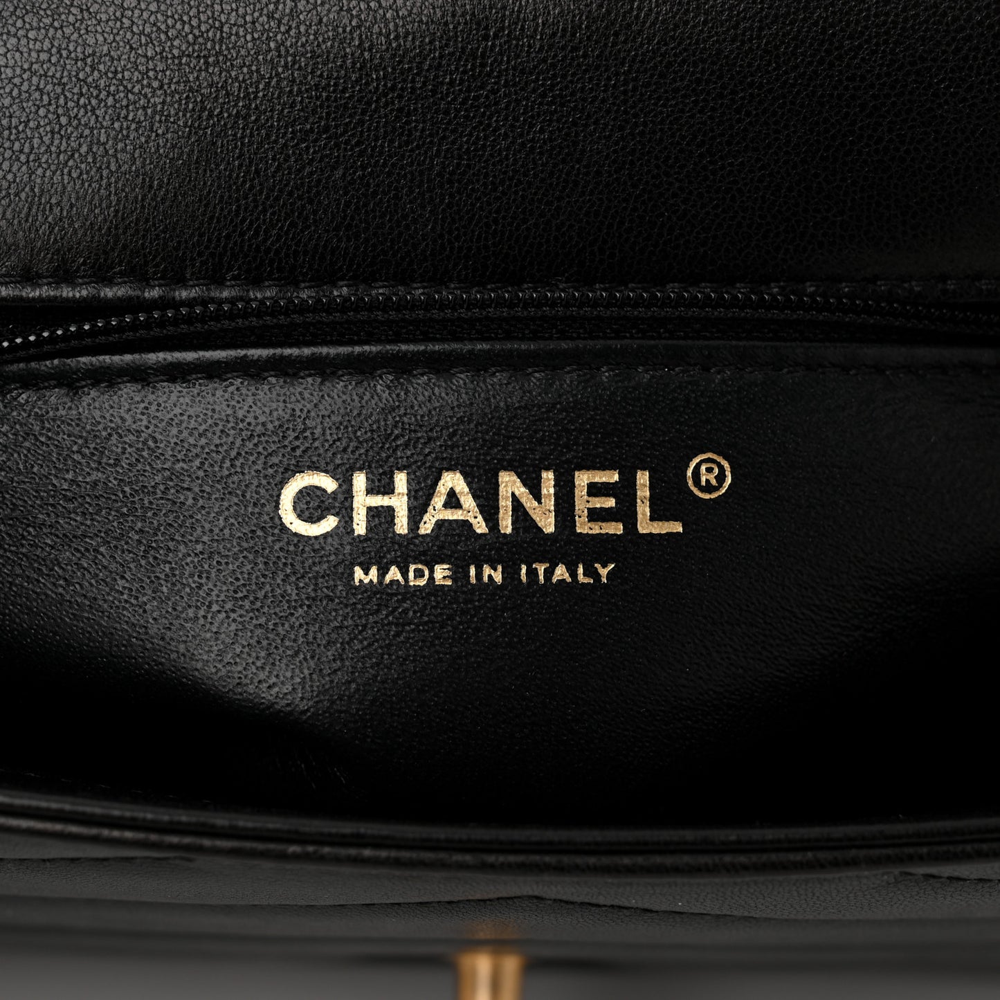 Lambskin Reversed Chevron Quilted Flap Black