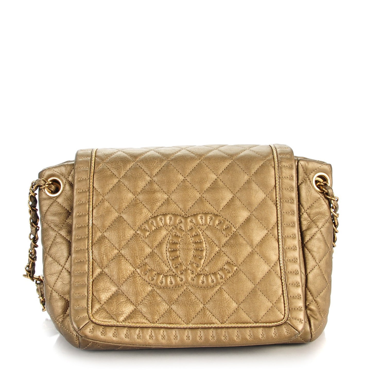 Metallic Calfskin Quilted Istanbul Accordion Flap Gold