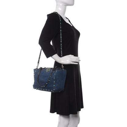Valentino Garavani Denim Small Rockstud Rolling Tote Blue 2 of 14