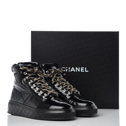 Chanel Patent Calfskin Quilted Womens High Top Sneakers 37.5 Black 10 of 10