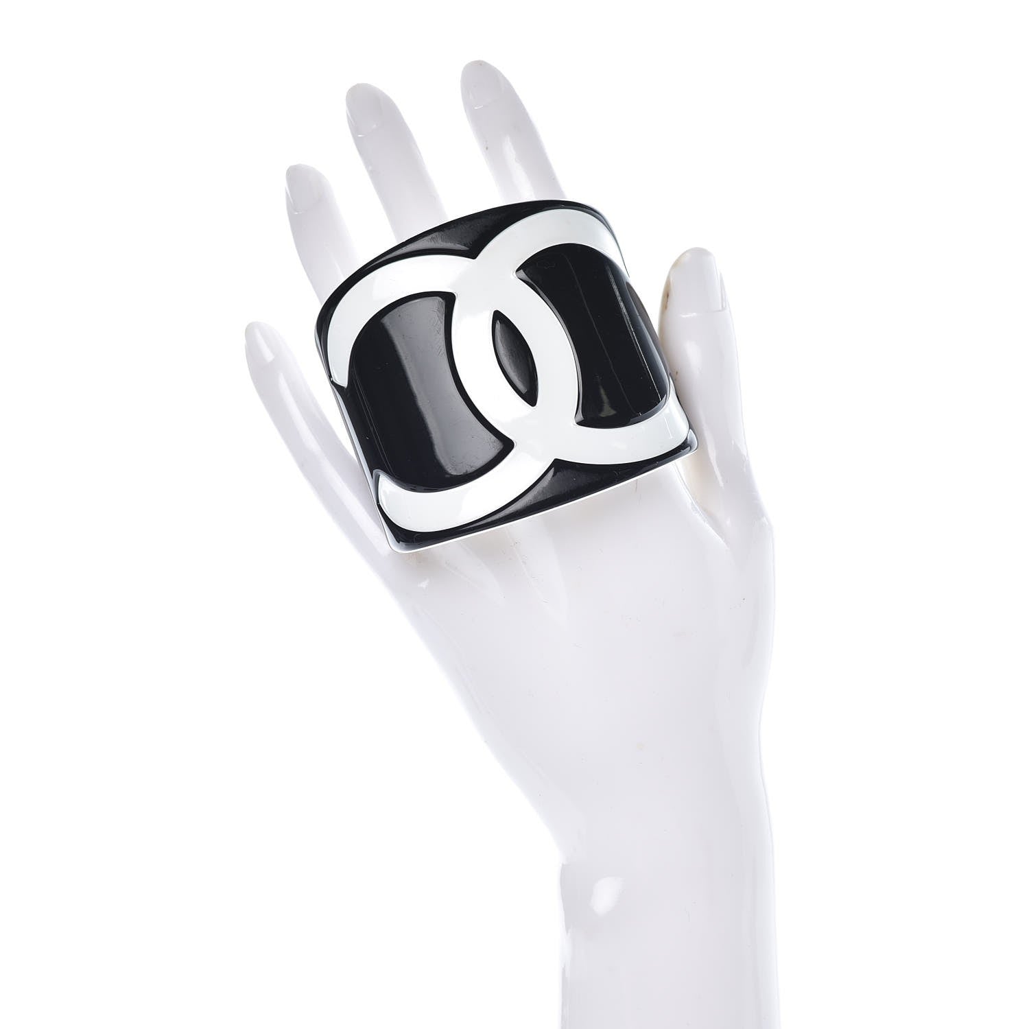 Chanel Resin CC Wide Cuff Black White 2 of 5