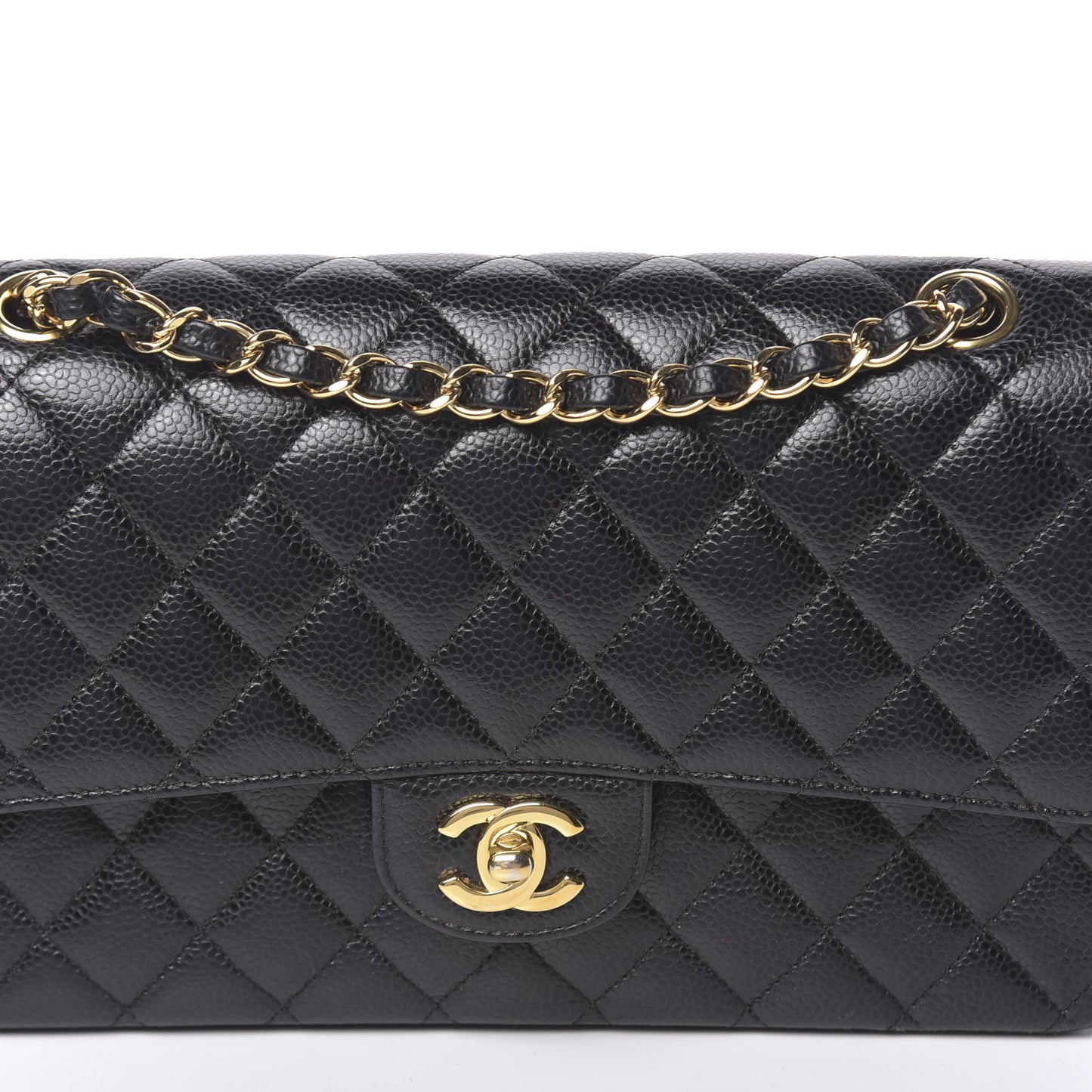Caviar Quilted Medium Double Flap Black