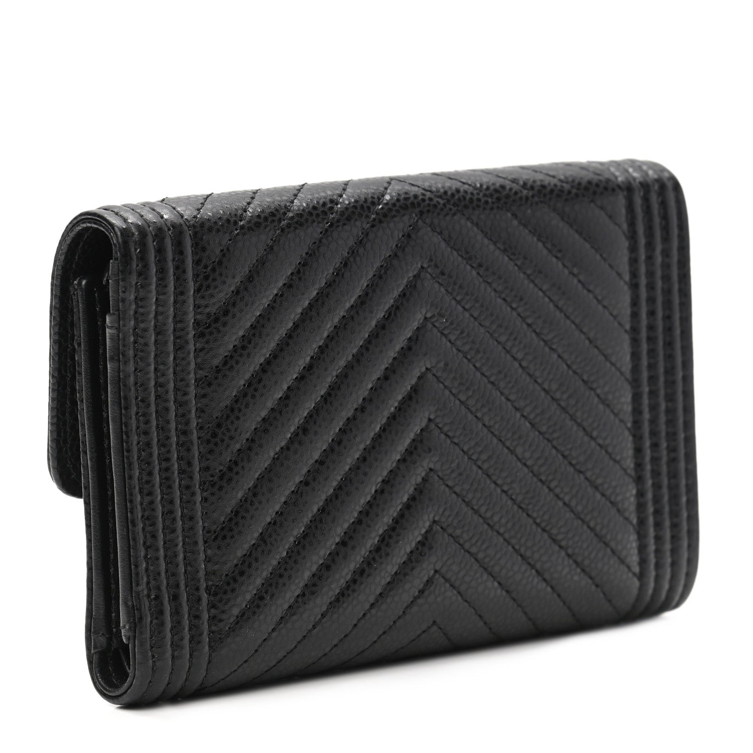 Chanel Caviar Chevron Quilted Medium Boy Flap Wallet Black 3 of 8