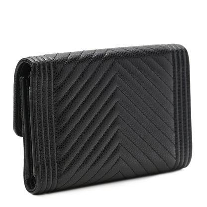 Chanel Caviar Chevron Quilted Medium Boy Flap Wallet Black 3 of 8