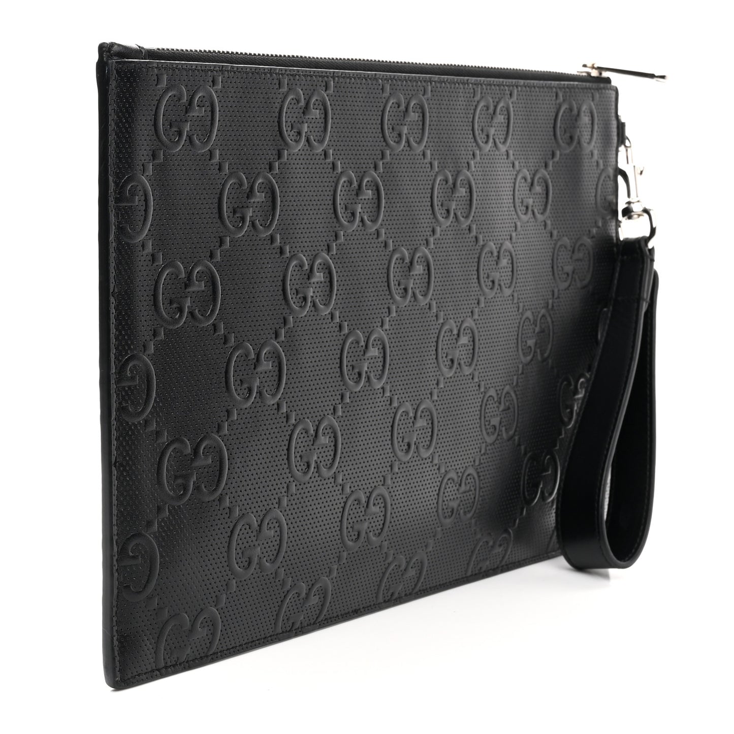 Calfskin GG Tennis Embossed Wristlet Pouch Black