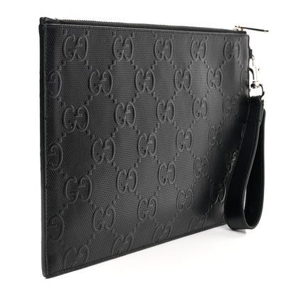 Gucci Calfskin GG Tennis Embossed Wristlet Pouch Black 3 of 9