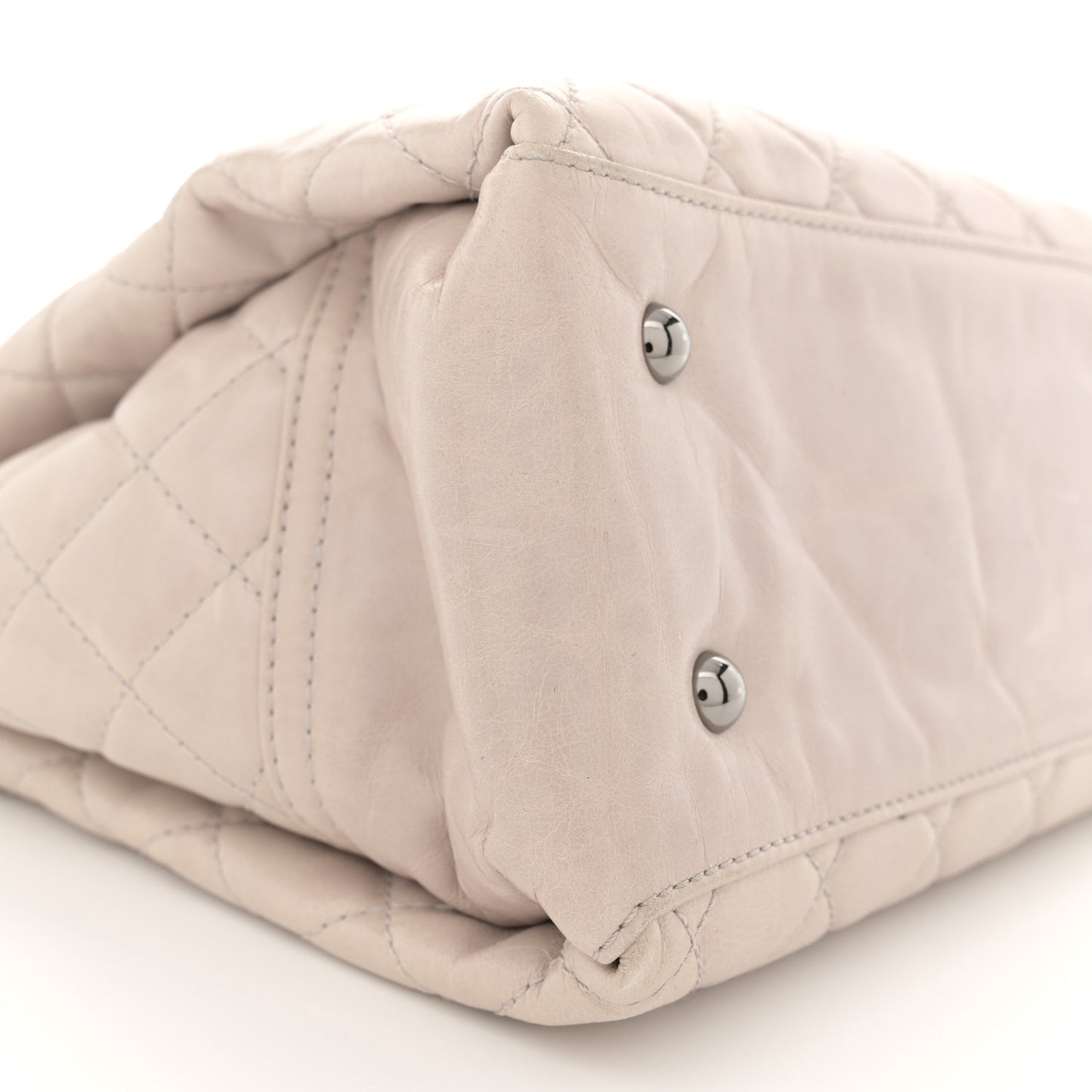 Glazed Calfskin Quilted Shopping Tote Light Beige