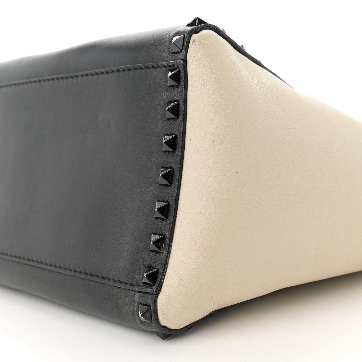 Valentino Garavani Vitello Bi-Color Small Rockstud Double Handle Tote Ivory Black 9 of 15