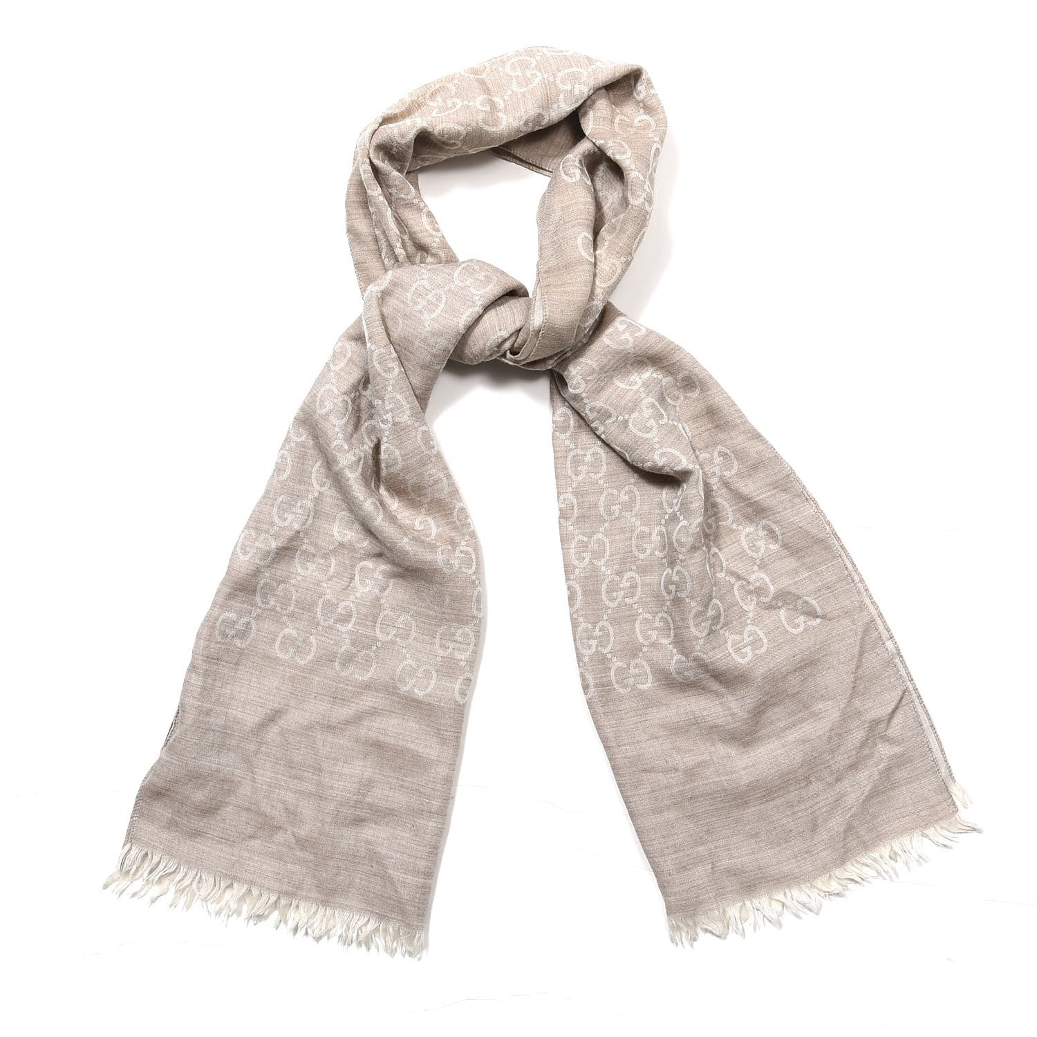 Gucci Wool Silk GG Monogram GGNat Plus Scarf Sand 1 of 3