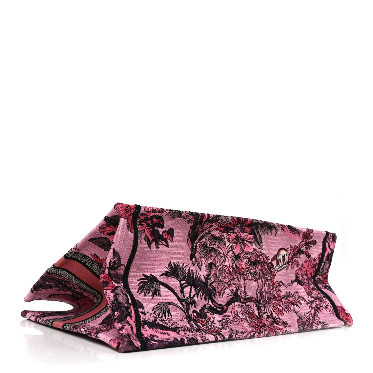 Canvas Embroidered Large Toile de Jouy Voyage Book Tote Fuchsia Multicolor