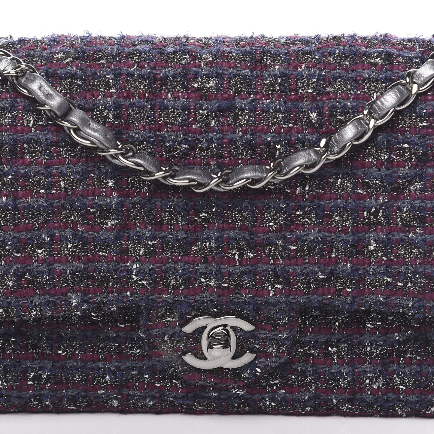 Tweed Quilted Medium Double Flap Purple