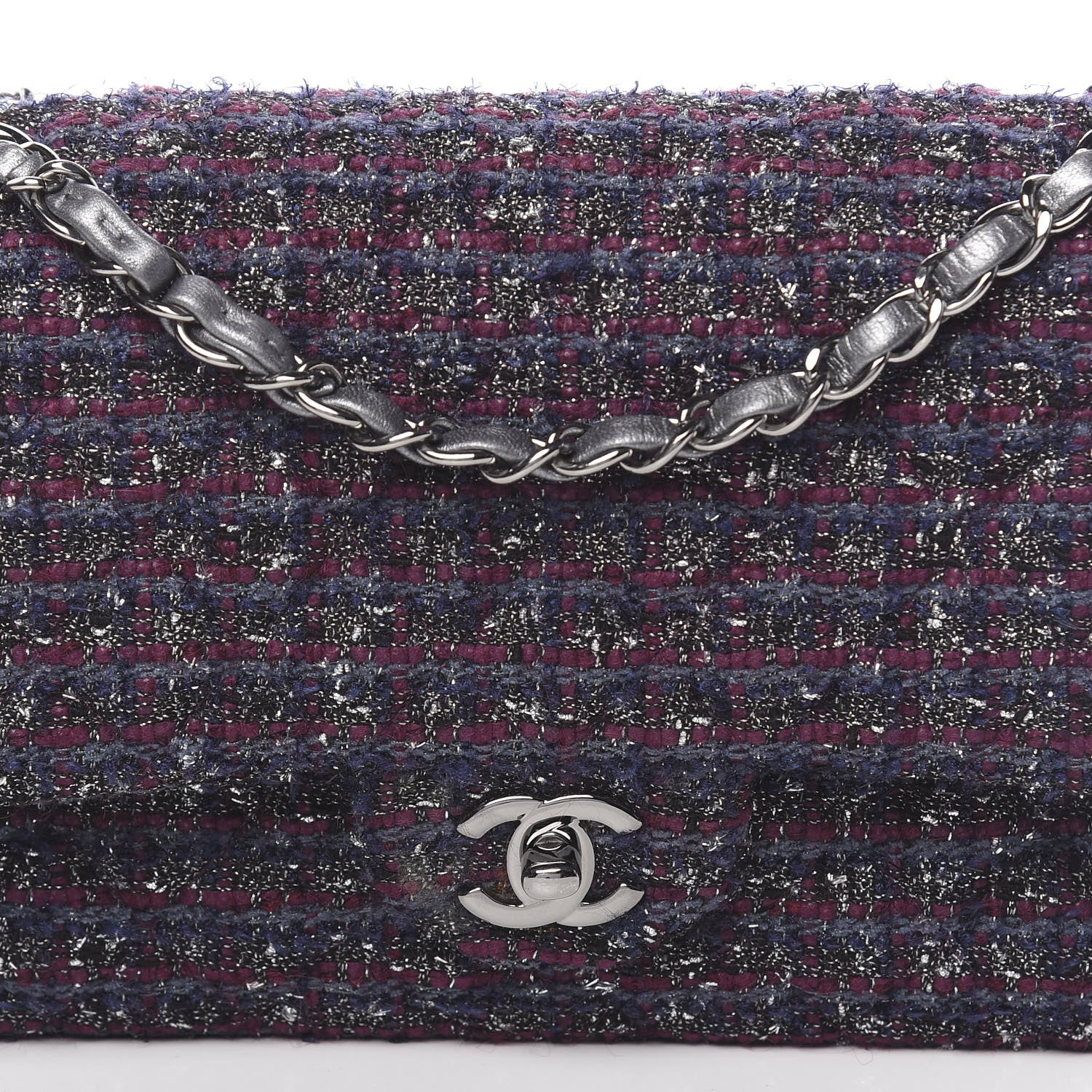Chanel Tweed Quilted Medium Double Flap Purple 10 of 10