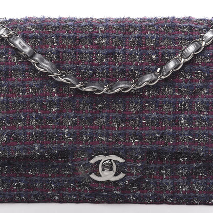 Chanel Tweed Quilted Medium Double Flap Purple 10 of 10
