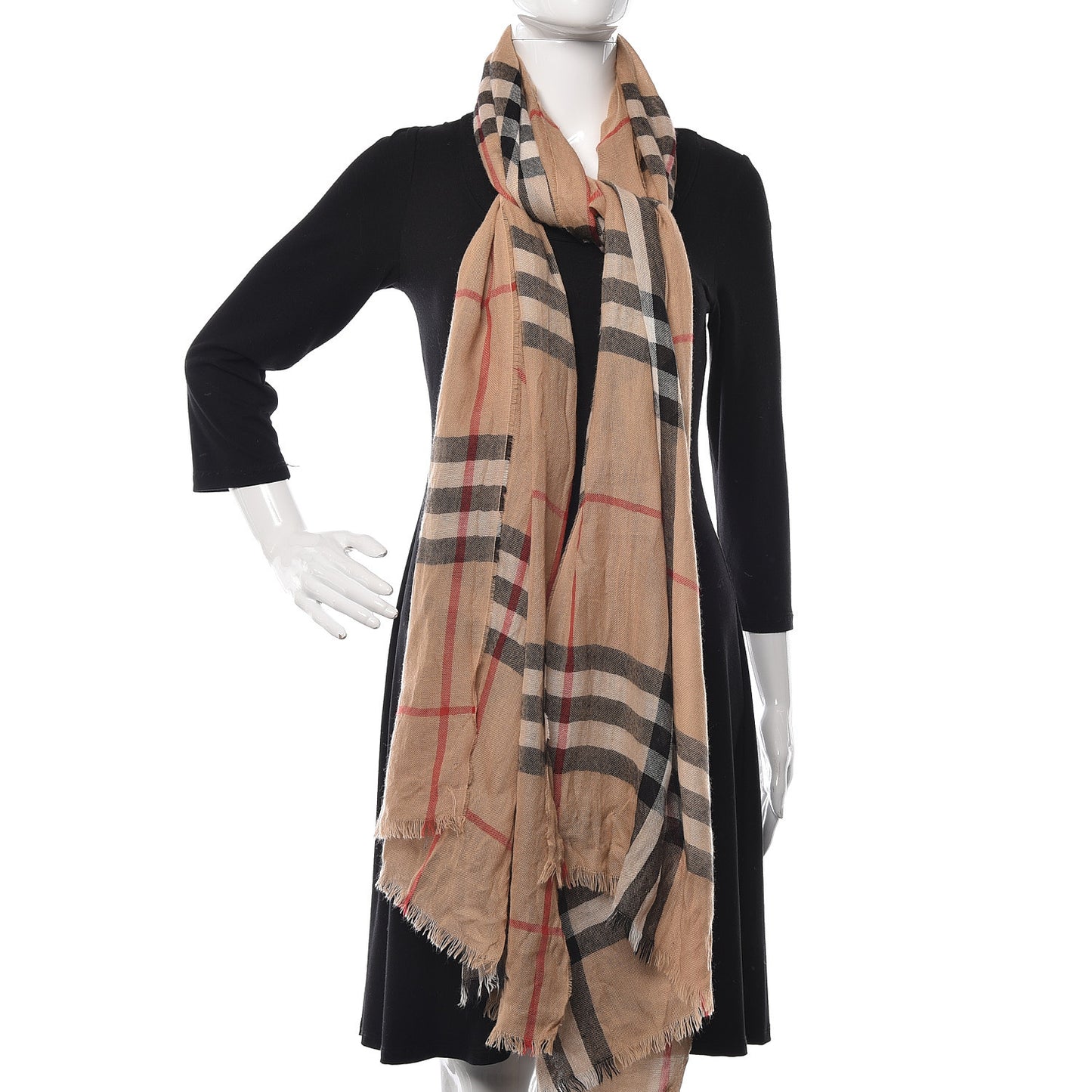 Cashmere Giant Check Lightweight Scarf Camel