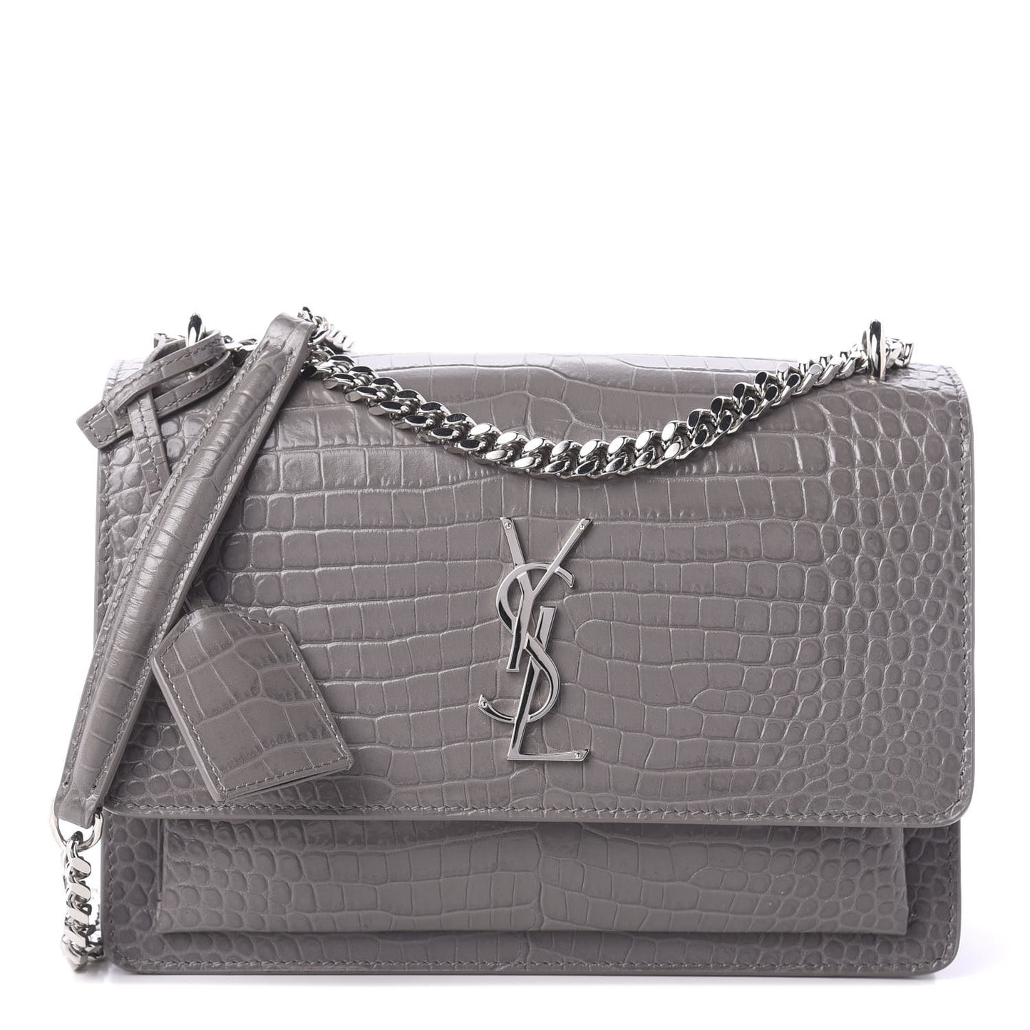 Calfskin Crocodile Embossed Medium Monogram Sunset Fog