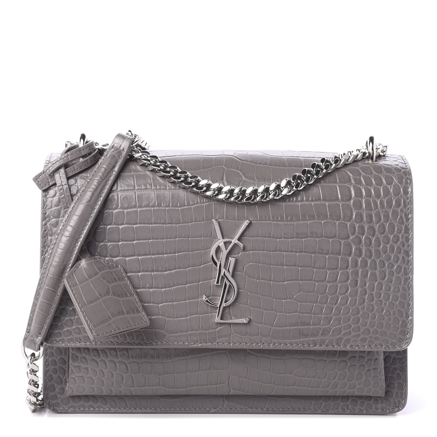 Saint Laurent Calfskin Crocodile Embossed Medium Monogram Sunset Fog 2 of 9