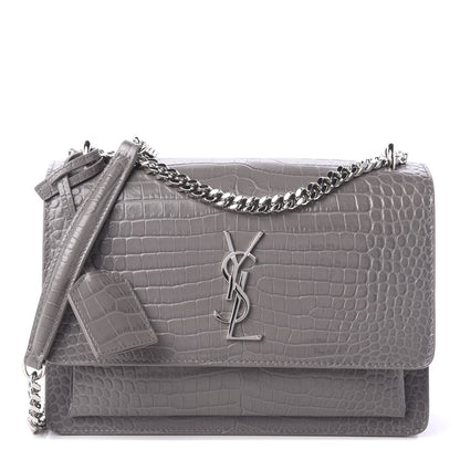 Saint Laurent Calfskin Crocodile Embossed Medium Monogram Sunset Fog 2 of 9
