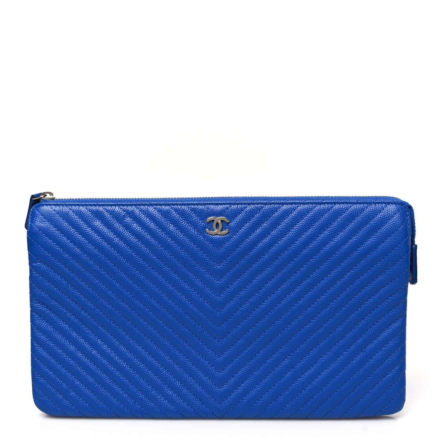 Caviar Chevron Quilted Small Zipped Pouch Blue