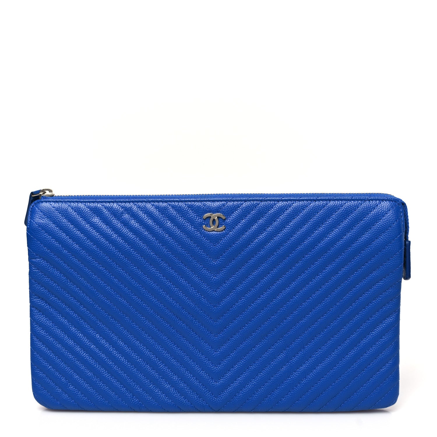 Chanel Caviar Chevron Quilted Small Zipped Pouch Blue 1 of 9