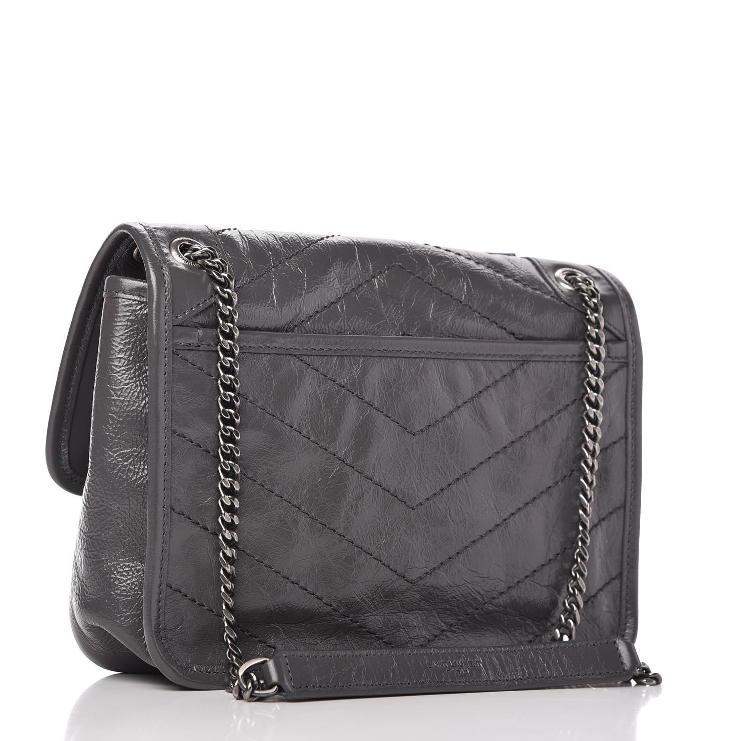 Saint Laurent Crinkled Calfskin Matelasse Monogram Baby Niki Chain Satchel Storm 3 of 10