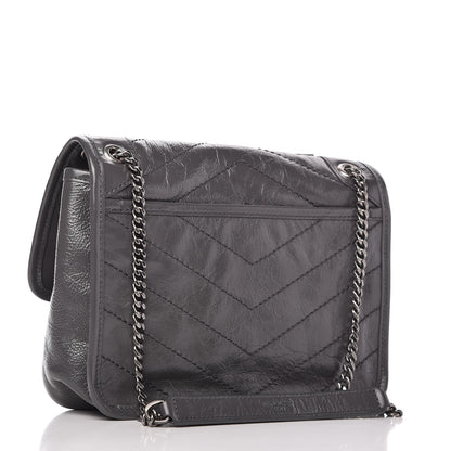Saint Laurent Crinkled Calfskin Matelasse Monogram Baby Niki Chain Satchel Storm 3 of 10