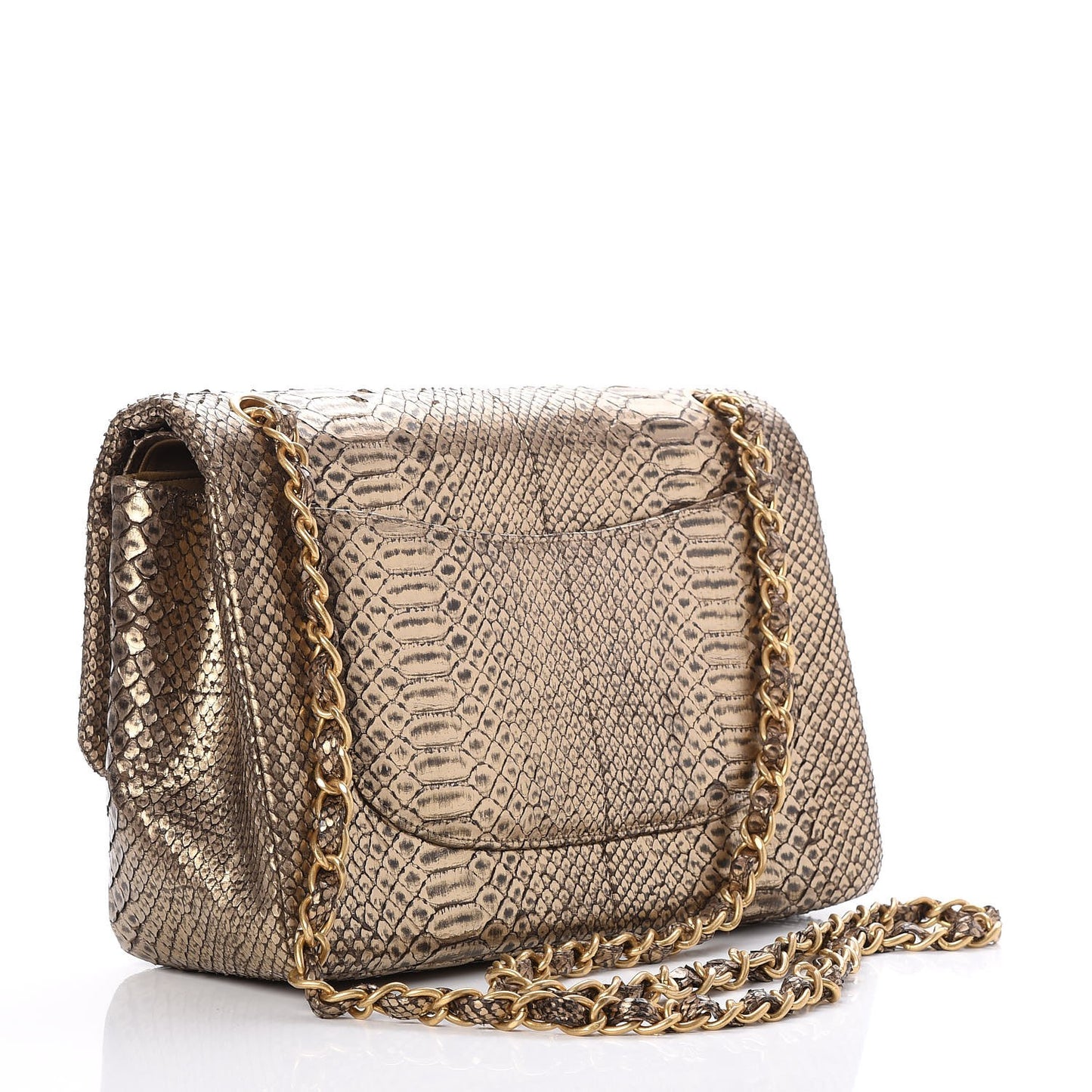 Metallic Python Jumbo Double Flap Gold
