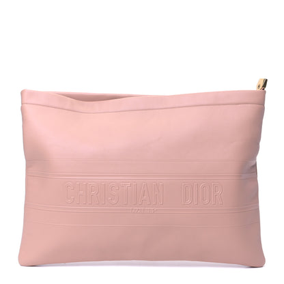 Christian Dior Calfskin Medium Diordouble Zip Pouch Rose Des Vents 1 of 5
