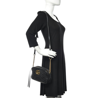 Gucci Calfskin Matelasse Small GG Marmont Chain Shoulder Bag Black 2 of 14