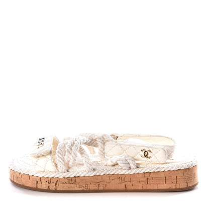 Chanel Cord Lambskin Quilted Logo Sandals 38 White 1 of 11