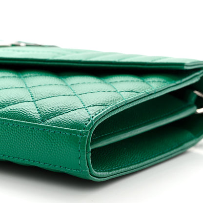 Saint Laurent Grain De Poudre Mixed Matelasse Triquilt Monogram Chain Wallet Green Field 9 of 10
