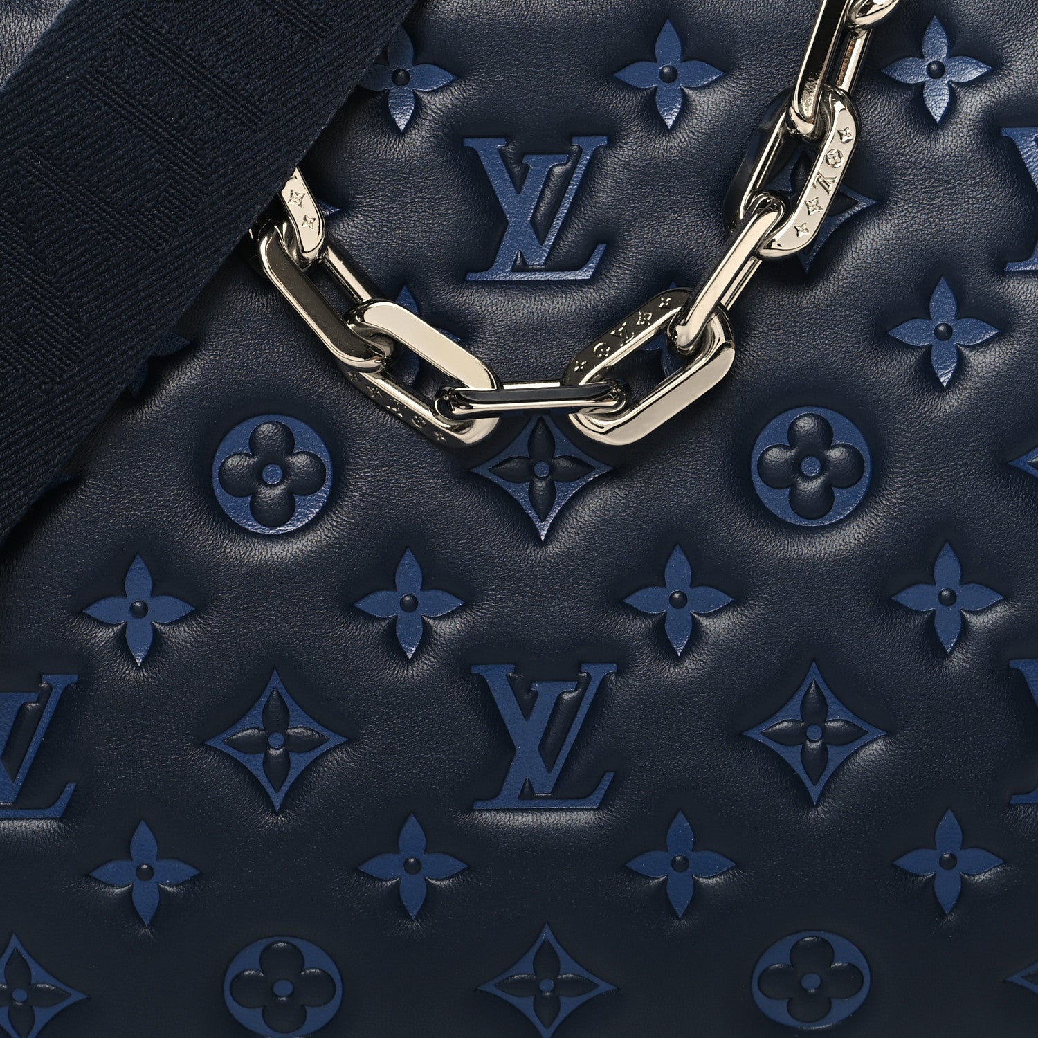 Louis Vuitton Lambskin Embossed Monogram Coussin PM Navy 9 of 14
