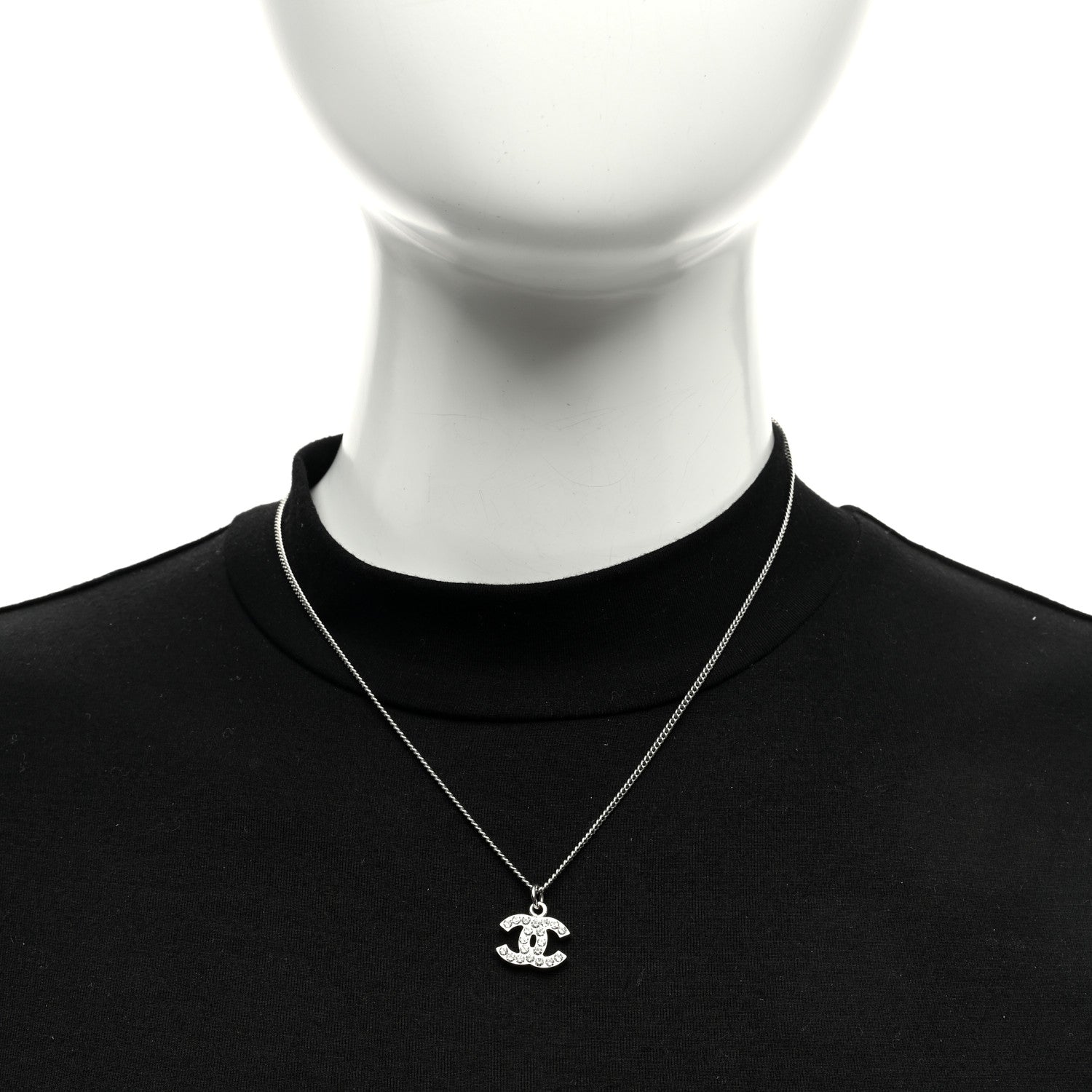 Chanel Crystal Timeless CC Necklace Silver 2 of 4