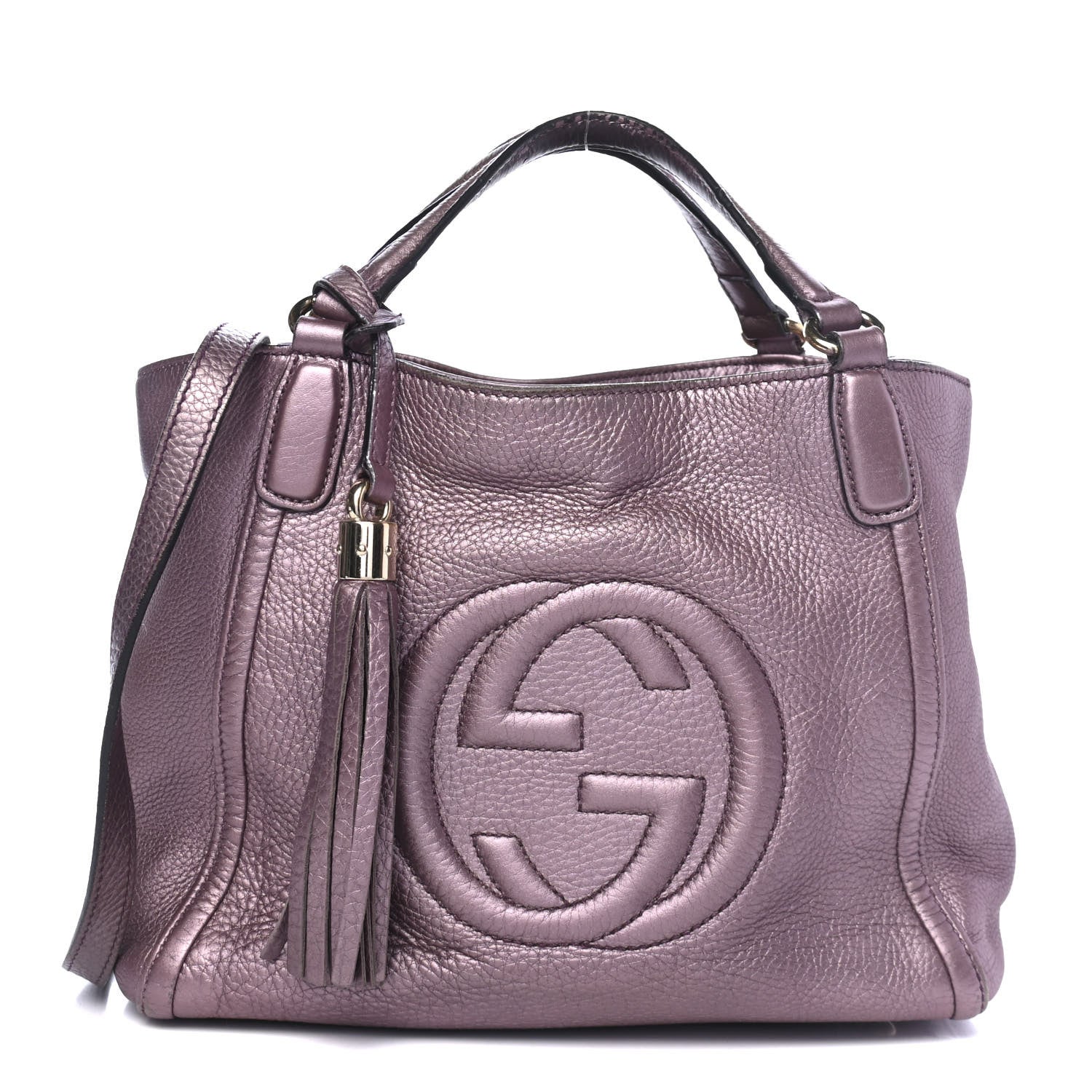 Gucci Metallic Pebbled Calfskin Small Soho Shoulder Bag Purple 1 of 5