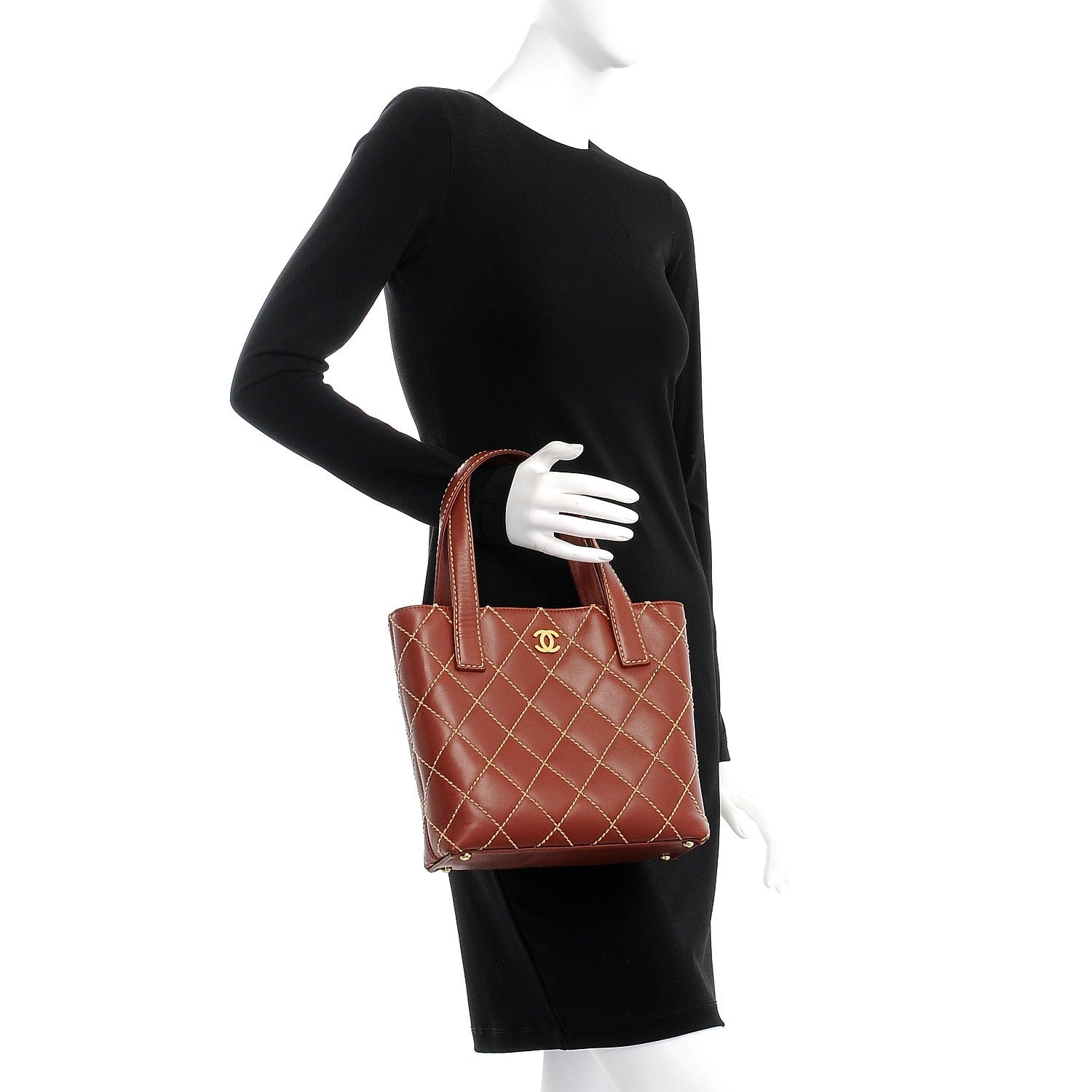 Chanel Calfskin Stitch Small Surpique Tote Brown 2 of 8