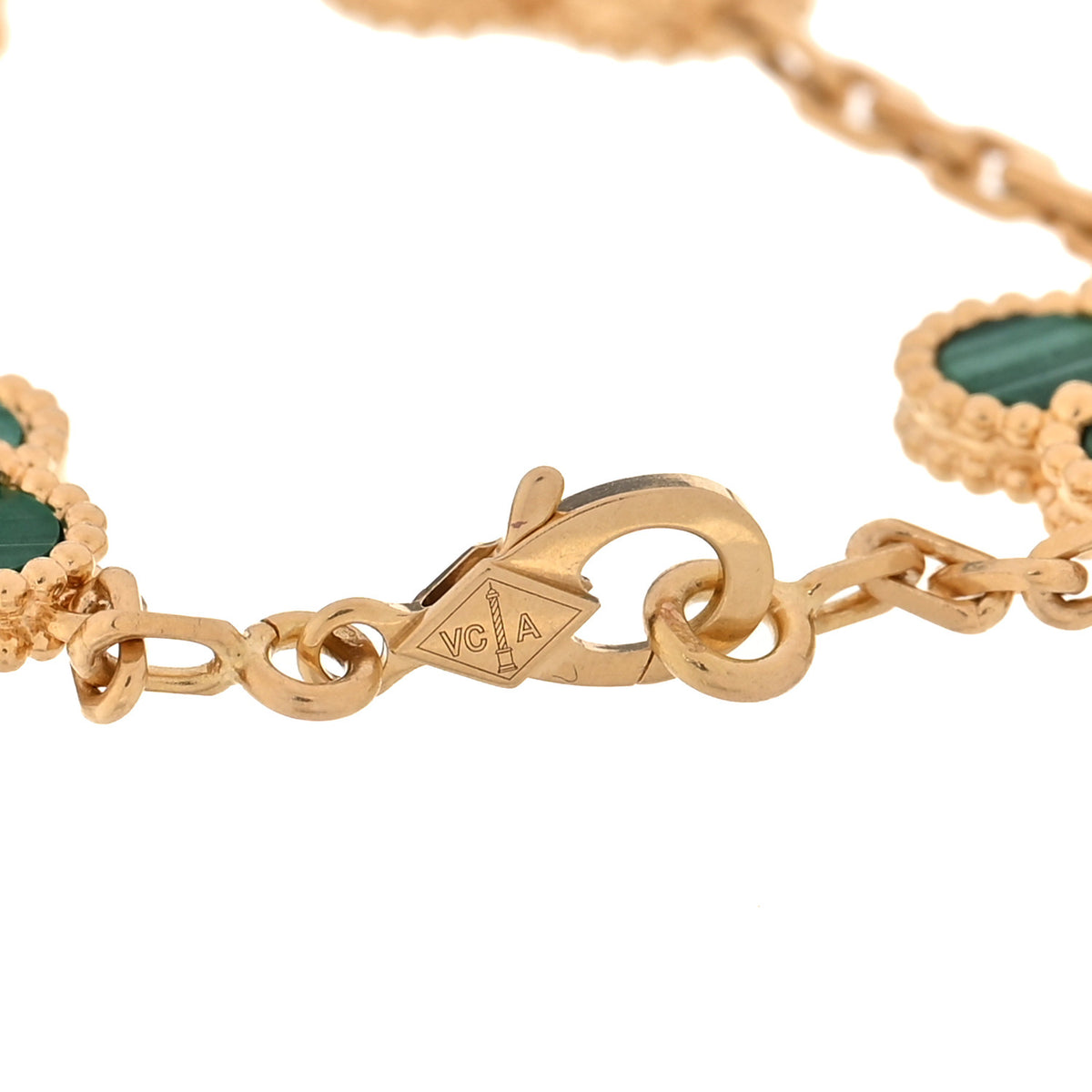 Van Cleef & Arpels 18K Yellow Gold Malachite 5 Motifs Vintage Alhambra Bracelet 3 of 11