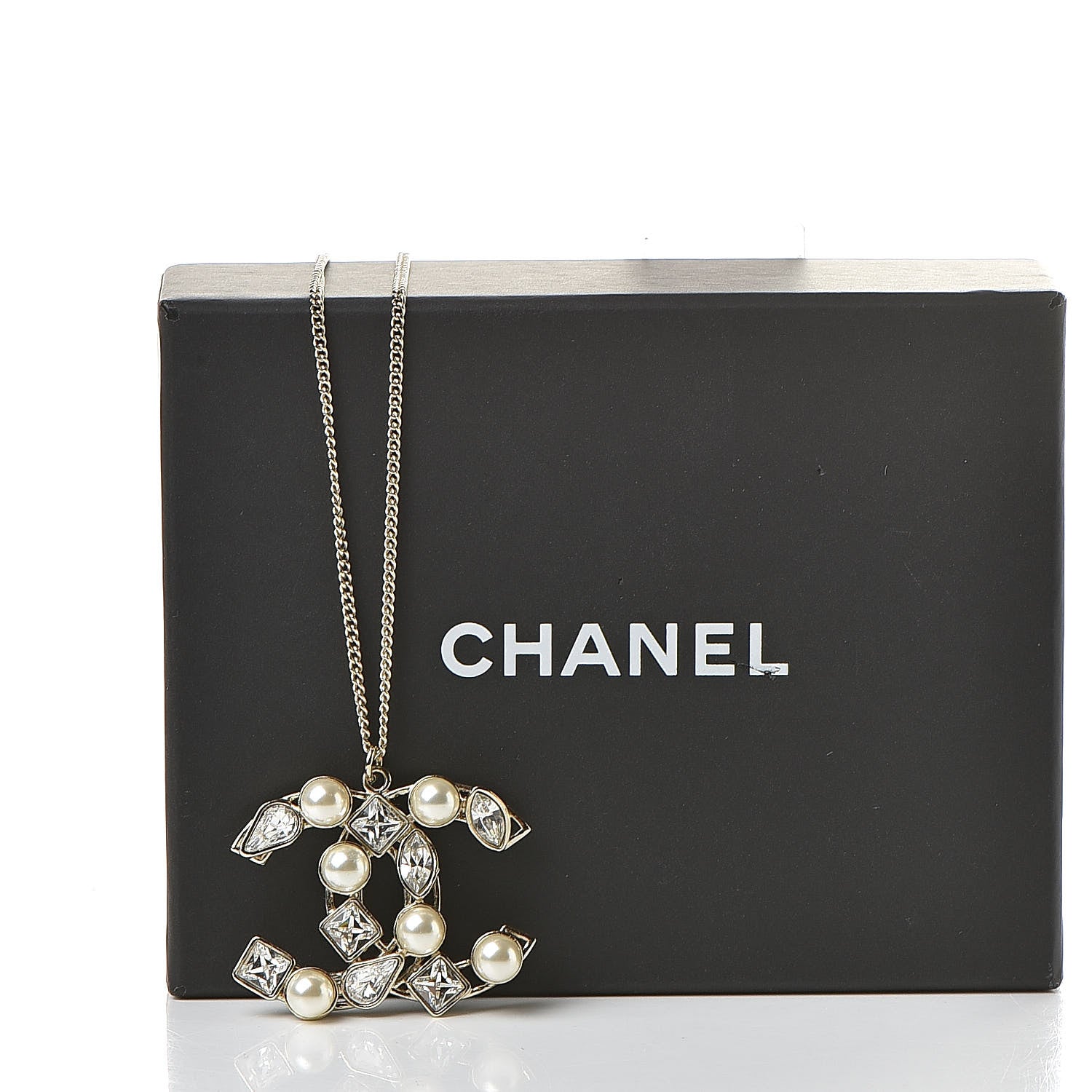 Chanel Pearl Crystal Baguette CC Pendant Necklace Gold 6 of 6