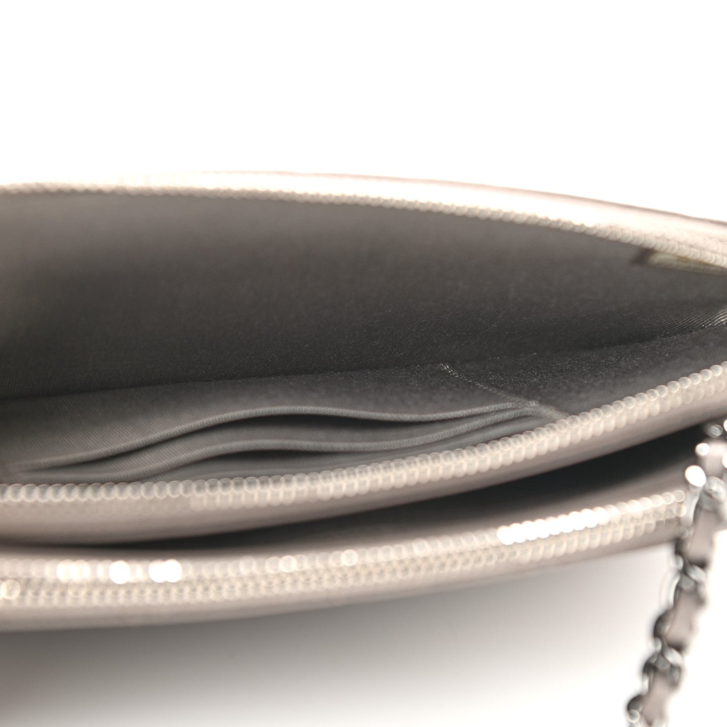 Calfskin Quilted Small Clutch With Chain Grey