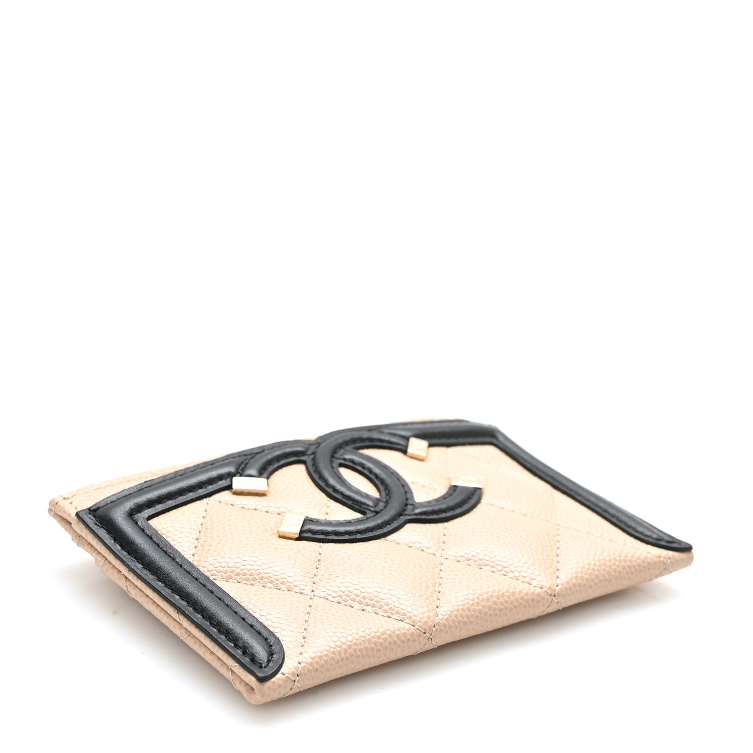 Chanel Caviar Quilted Filigree Card Holder Beige Black 4 of 11