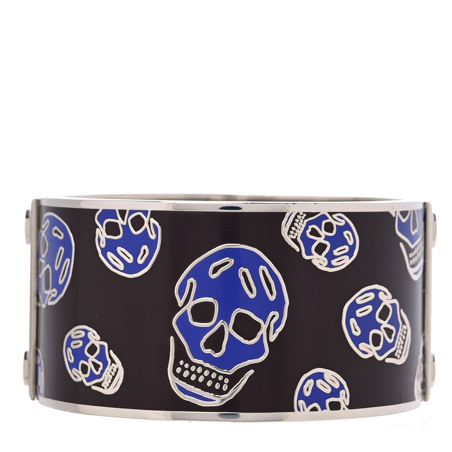 Wide Enamel Skull Bangle Bracelet Brown Blue